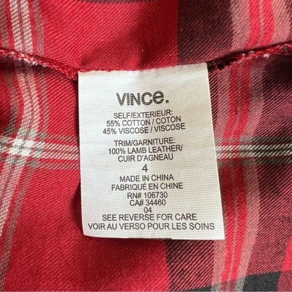 Vince Leather Trim Plaid Long Sleeve Button Down Shirt - 4 - Picture 7 of 8